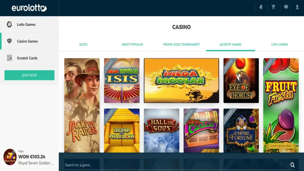Aplicação EuroLotto casino